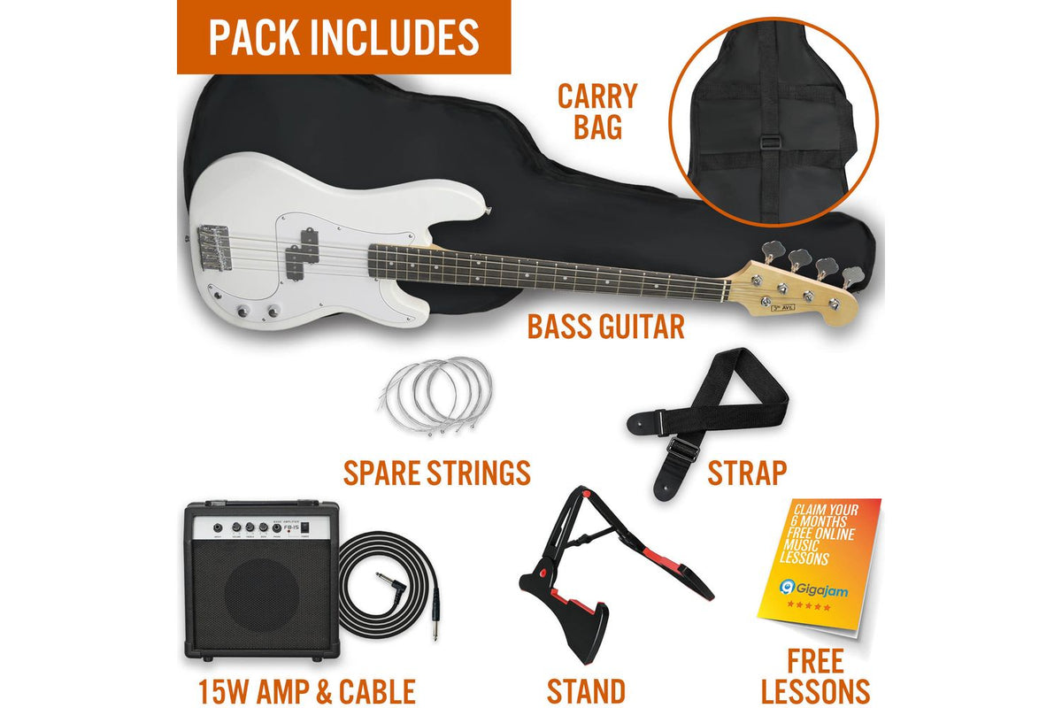 3rd Avenue Bass Guitar Pack - White-3
