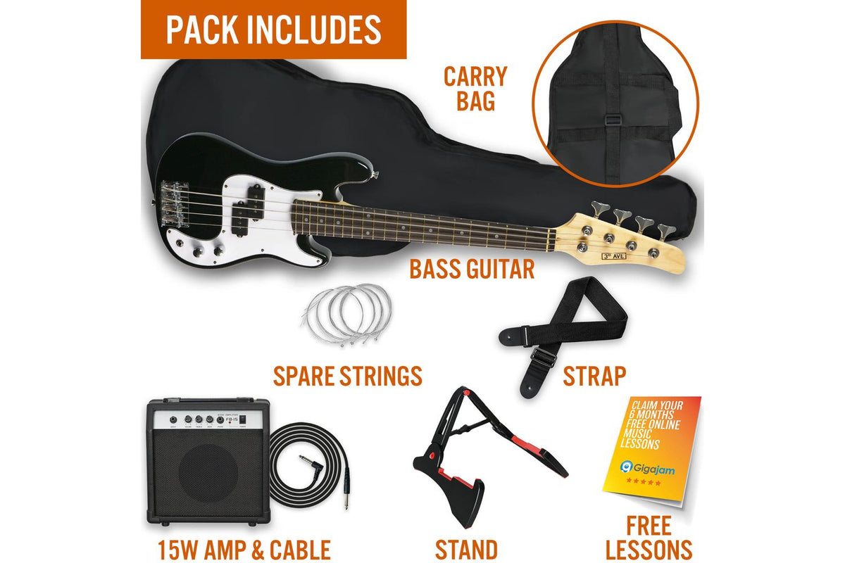 3rd Avenue 34 Bass Guitar Pack - Black-3