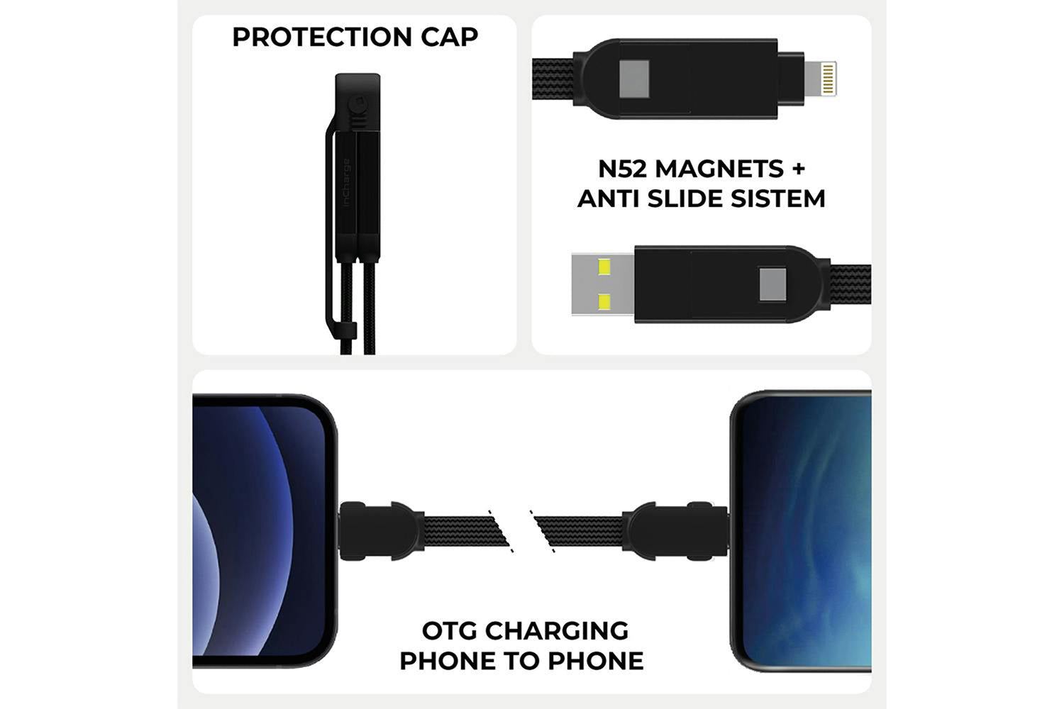 Rolling Square inCharge XL Cable | Urban Black | 0.3m-6