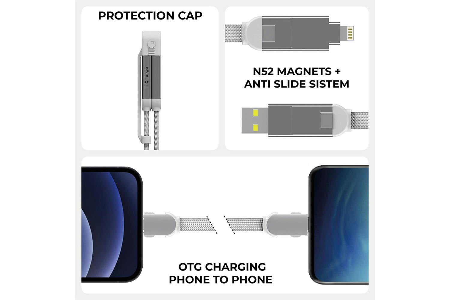 Rolling Square inCharge XL Cable | Glacier White | 0.3m-3