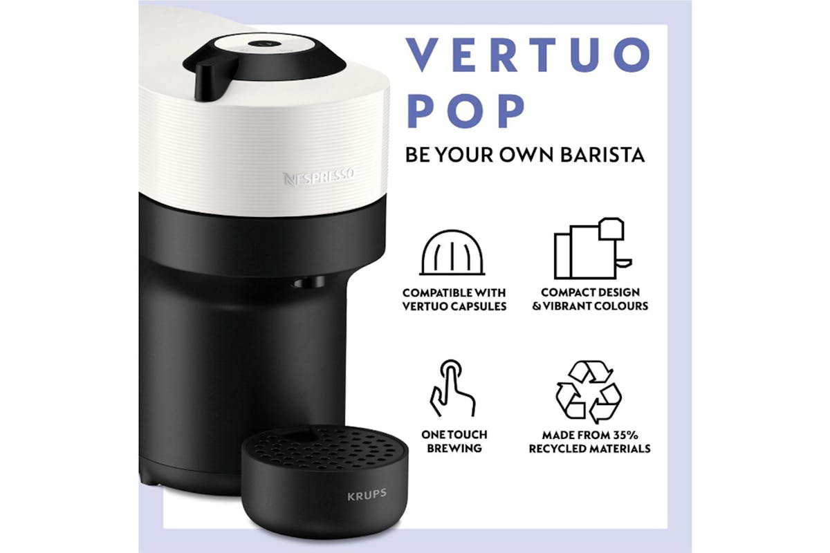 Nespresso Vertuo Pop with Milk Frother, Coffee Capsules and Mugs, White, By Krups | XN920141-3