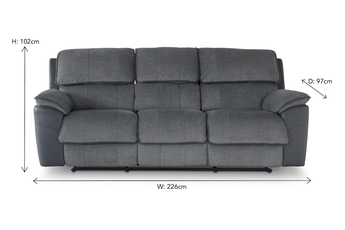 Potts 3 Seater Sofa | Manual Recliner | Grey-3