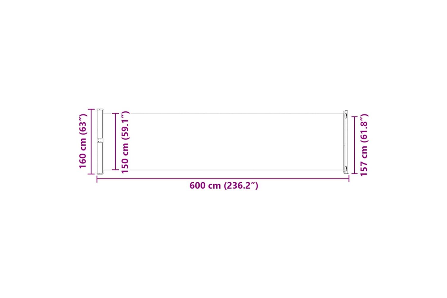 vidaXL Patio Retractable Side Awning 600x160cm Grey-9