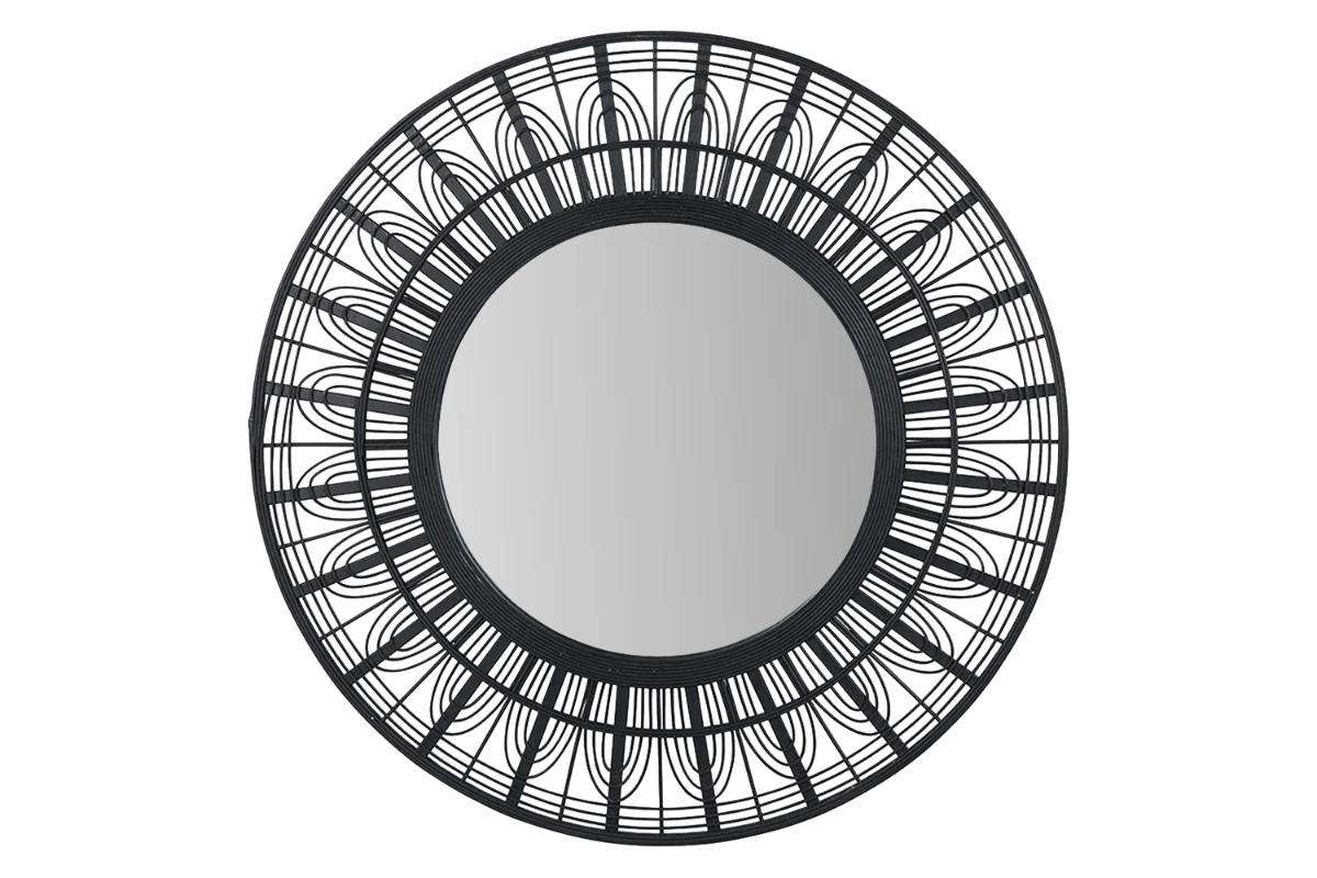Round Bamboo Frame Wall Mirror | Black | 90 cm