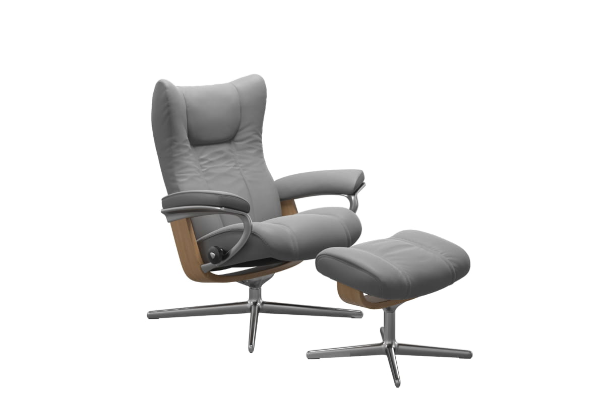 Stressless Wing Recliner Cross Base with Footstool | Leather | Dove