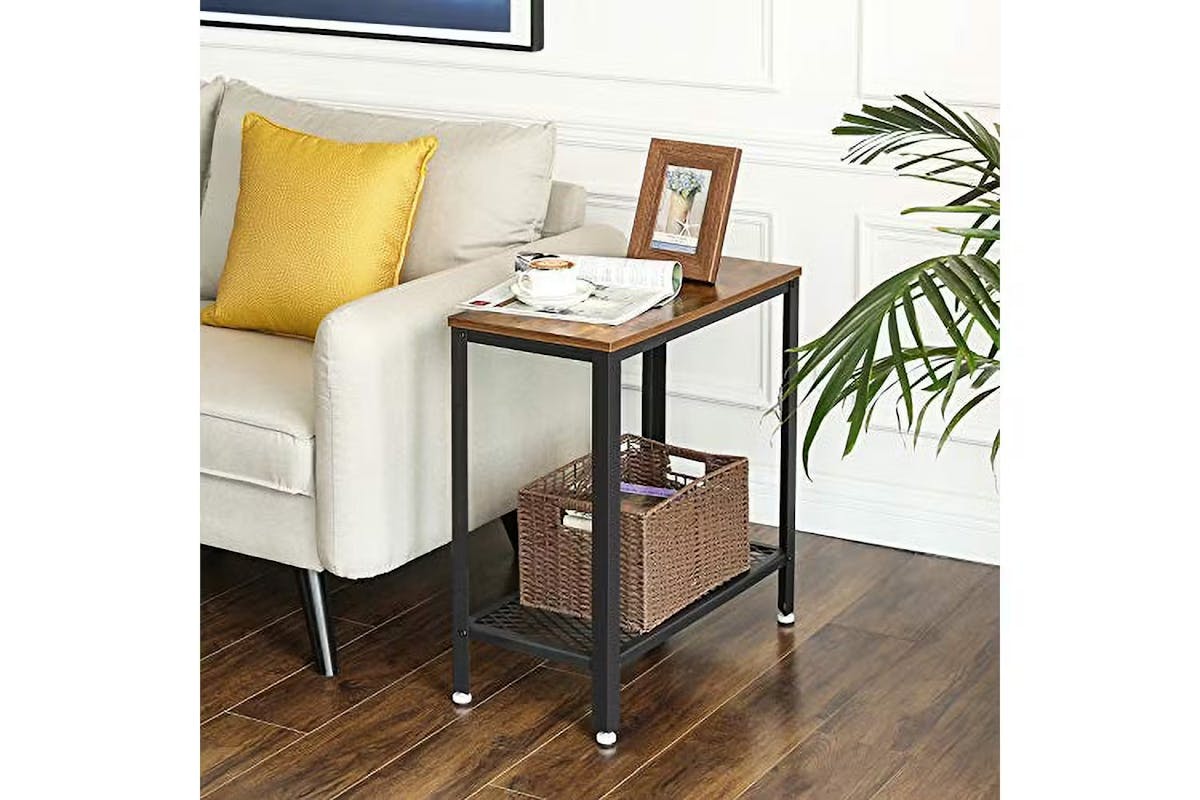 Vasagle Side Bedside Table with Mesh Shelf | Rustic Brown [Ex-Display - DC250587-000122]-3