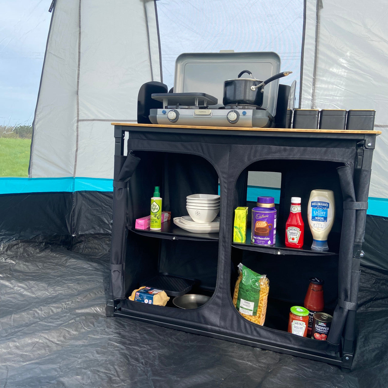 Deluxe Camp Kitchen With Double Cupboard | Bamboo Tabletop | 100 X 106.5 X 49cm-3