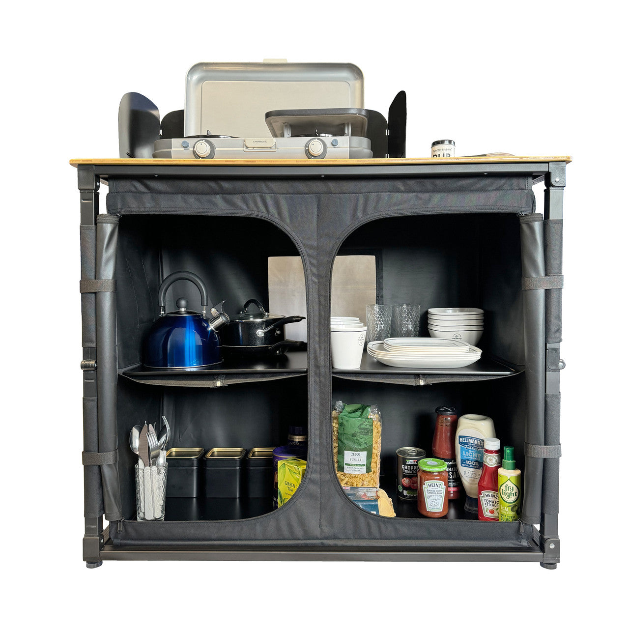 Deluxe Camp Kitchen With Double Cupboard | Bamboo Tabletop | 100 X 106.5 X 49cm-2