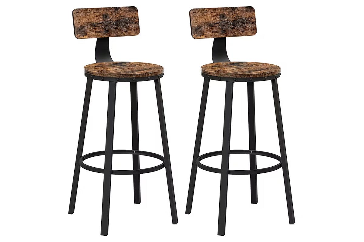 Vasagle High Back Bar Stools Steel Frame | Set of 2 | Rustic Brown/Black [Ex-Display - DC250587-000009]