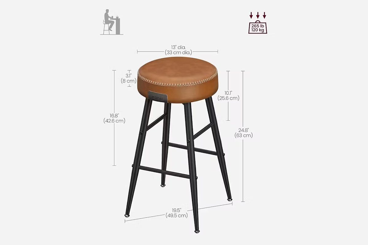 Vasagle Echo Collection Bar Stools | Set of 2 | Caramel Brown [Ex-Display - DC250587-000015]-3