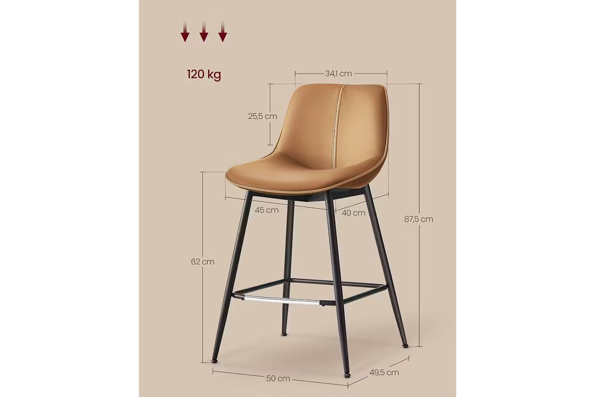 Vasagle Bar Stools | Set of 2 | Caramel Brown [Ex-Display - DC250587-000020]-7