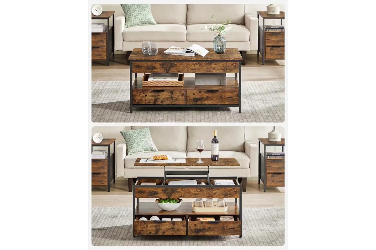 Vasagle Coffee Table with Storage Drawers | ‎Rustic Brown/Ink Black [Ex-Display - DC250587-000062]-4