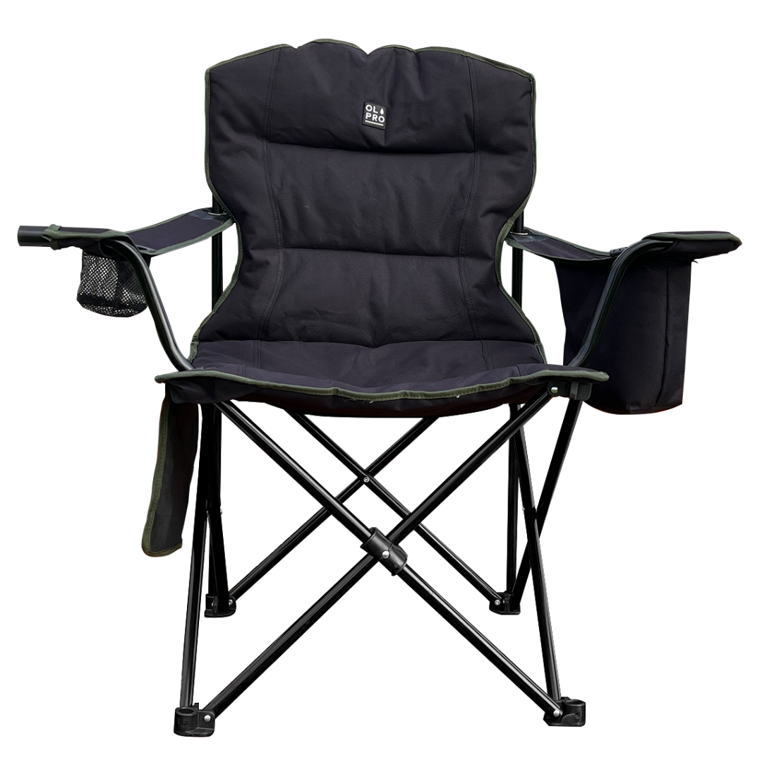 Henwick Padded Folding Camp Chair | Camping Furniture | Steel Frame | Black And Green