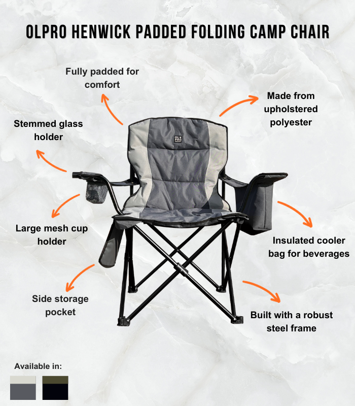 Henwick Padded Folding Camp Chair | Polyester Fabric | Large-4