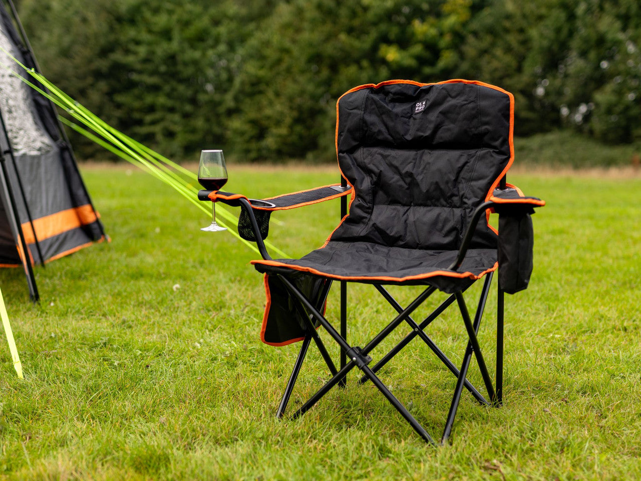 Henwick Padded Folding Camp Chair | Camping | Orange & Black | Standard Size-2