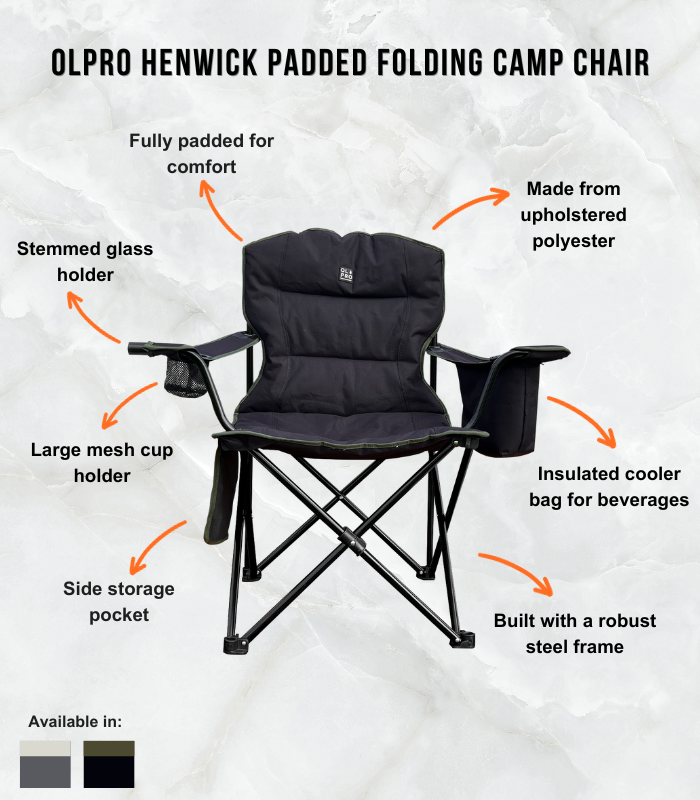 Henwick Padded Folding Camp Chair | Camping | Orange & Black | Standard Size-3