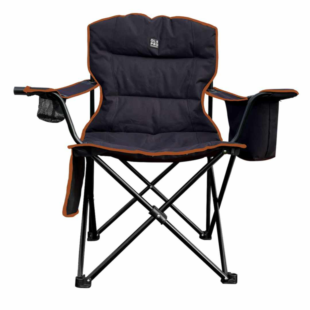 Henwick Padded Folding Camp Chair | Camping | Orange & Black | Standard Size