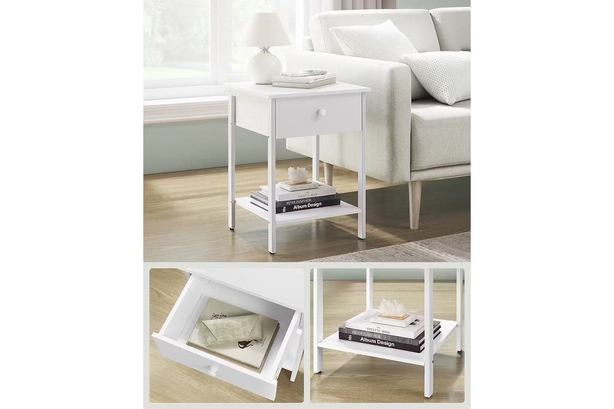 Vasagle Bedside Table with Drawer and Shelf | Matte White [Ex-Display - DC250587-000143]-3
