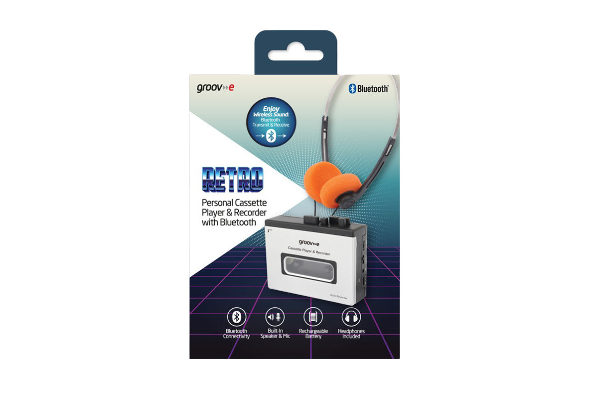 Groov-e Retro Personal Cassette Player and Recorder with Bluetooth | Silver-8