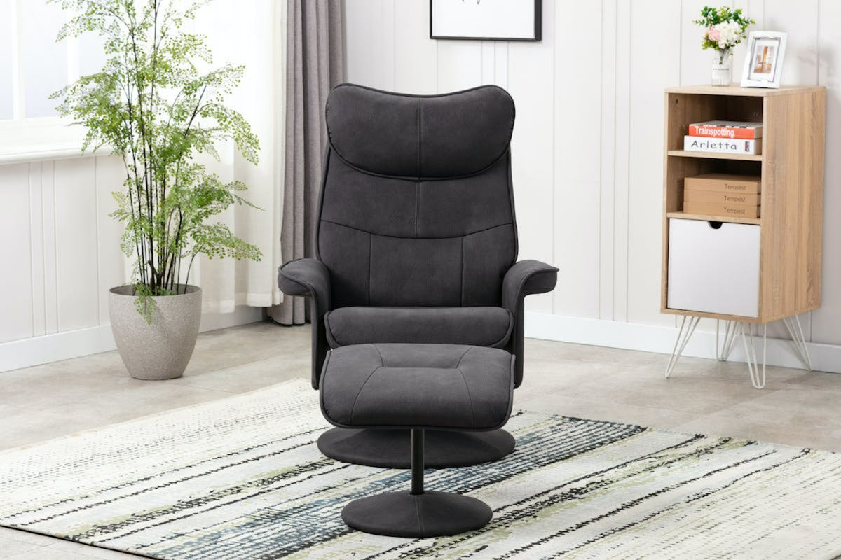 Levi Recliner with Footstool | Slate-3