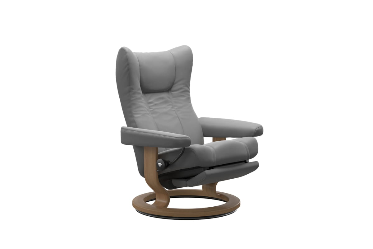 Stressless Wing Recliner Power Leg Base with Footstool | Leather | Dove
