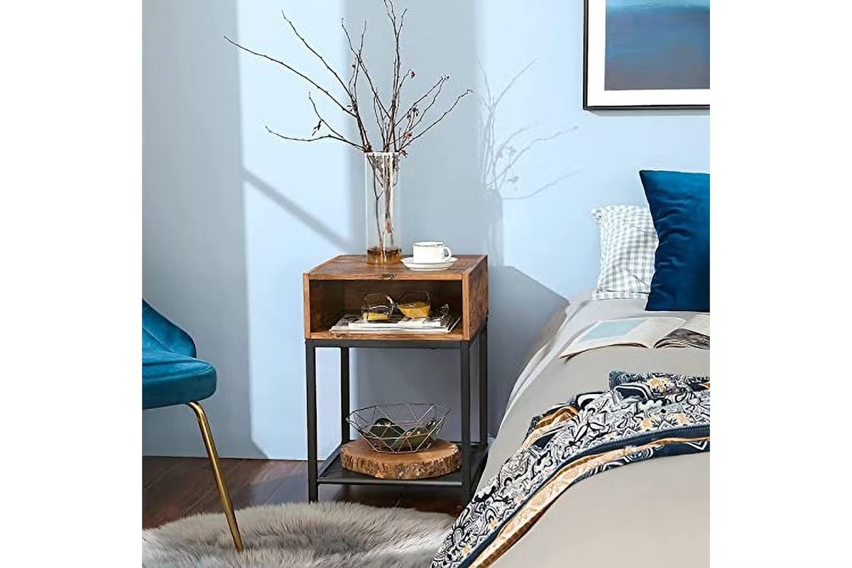 Vasagle Bedside Table with Open Compartment and Mesh Shelf | Vintage/Dark Brown [Ex-Display - DC250587-000125]-2