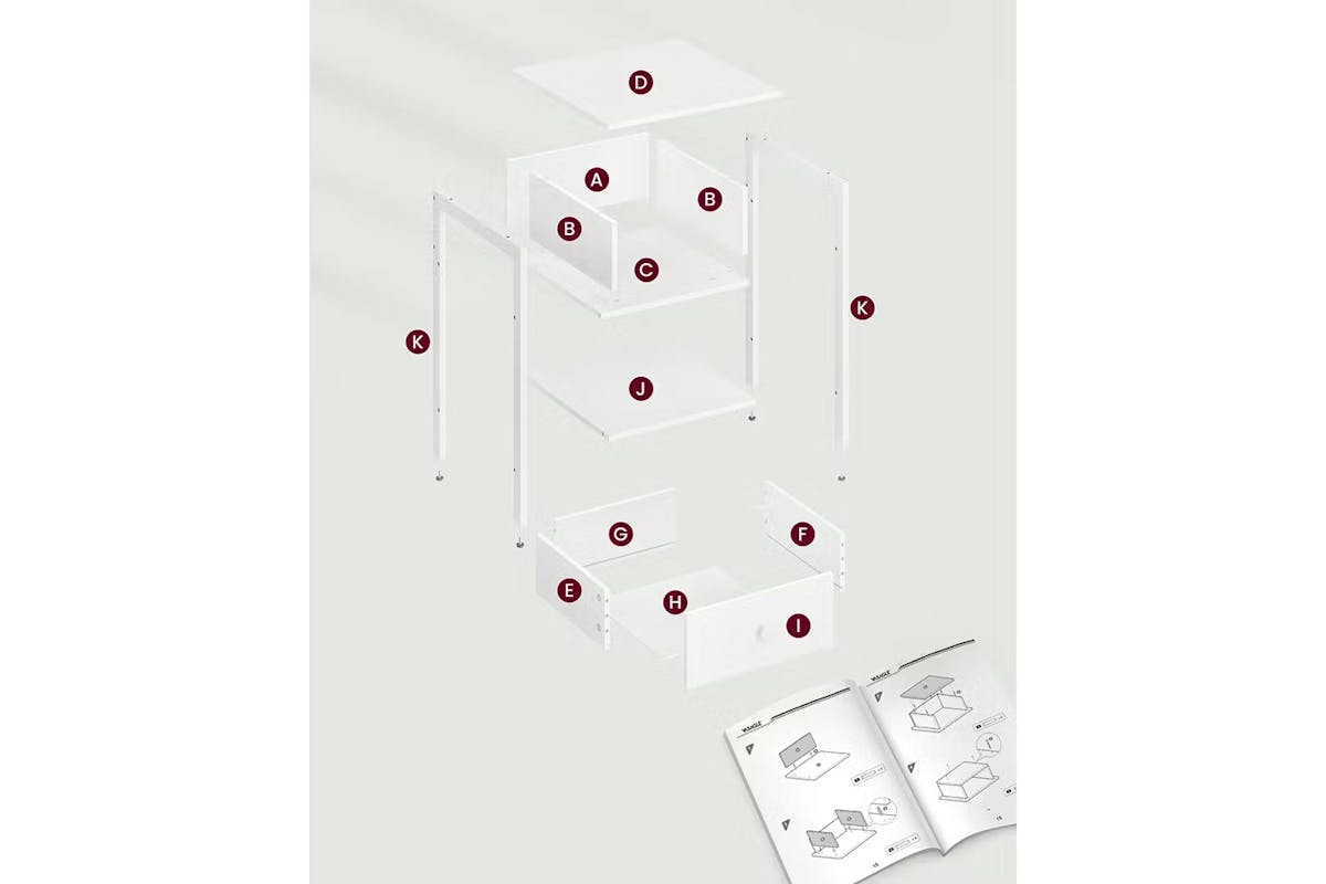 Vasagle Bedside Table with Drawer and Shelf | Matte White [Ex-Display - DC250587-000143]-6