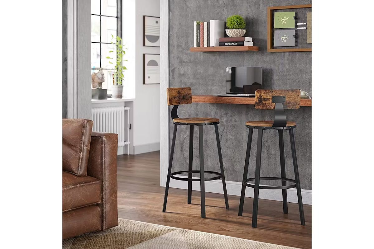 Vasagle High Back Bar Stools Steel Frame | Set of 2 | Rustic Brown/Black [Ex-Display - DC250587-000009]-4
