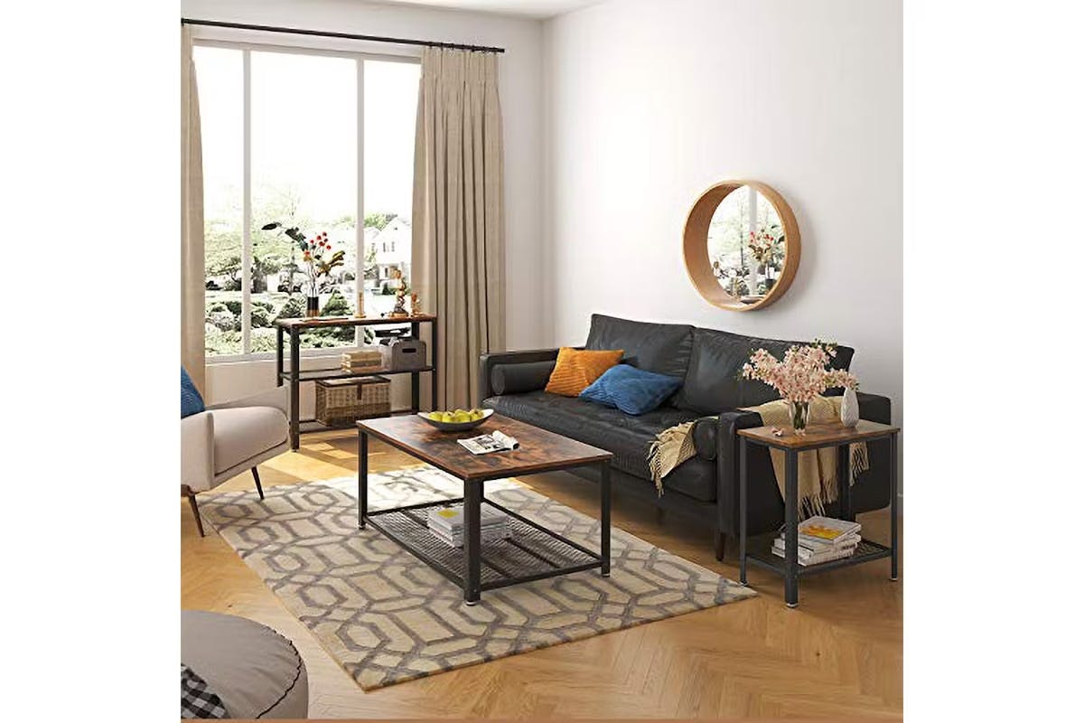 Vasagle Side Bedside Table with Mesh Shelf | Rustic Brown [Ex-Display - DC250587-000122]-2